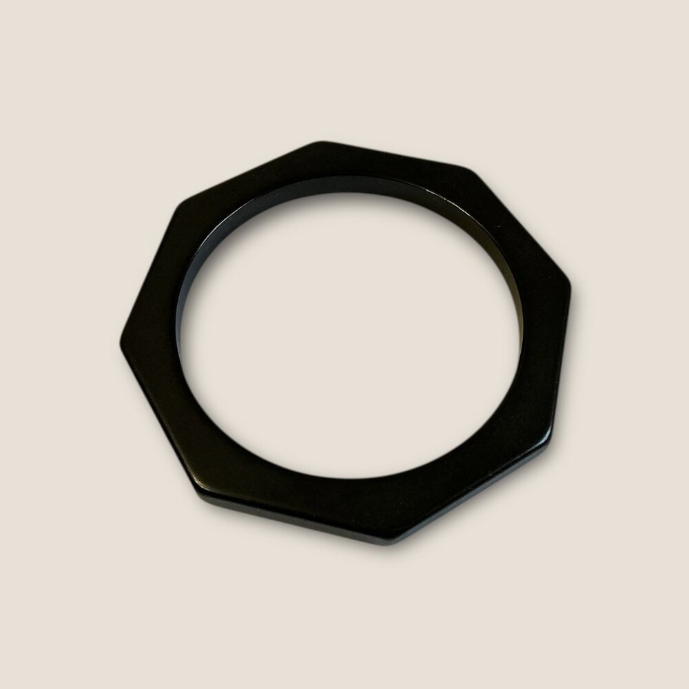 Vintage Black Octagon Bakelite Bangle Bracelet 2.5" Inside Diameter Retro Jewelr